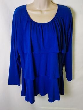 Fashion Bug Royal Blue Tiered Long-Sleeve Scoop Neck Top